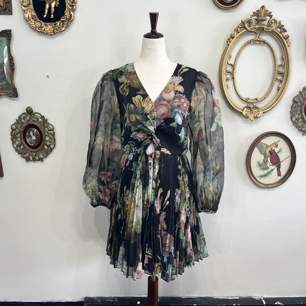 Pankaj & Nidhi for Anthropologie Floral Pleated Mini Dress‎ - Size Medium